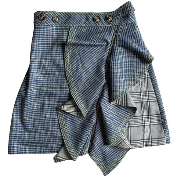 SELF-Portrait Ruffled Checked Tweed Mini Skirt Academia Coquette US 4 - Picture 3 of 6